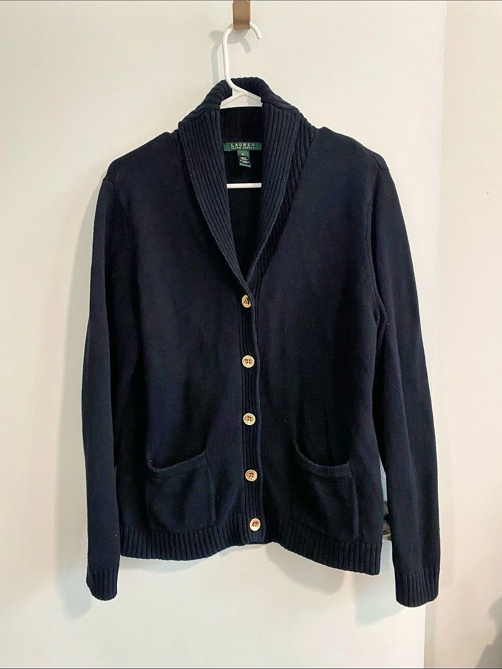 Ralph Lauren Cotton Shawl Collar Cardigan Black
